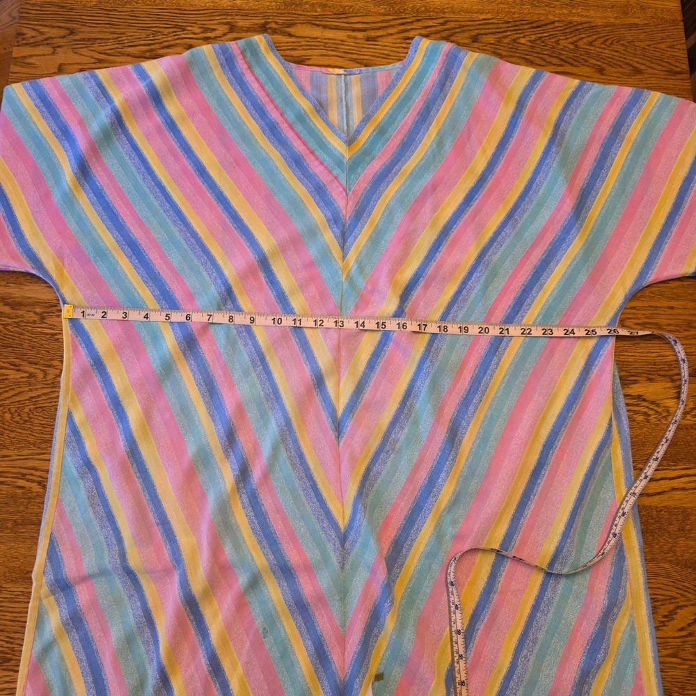 Womens Vintage Pastel Rainbow‎ Stripe Nightgown Dress Caftan House Dress Lounger - Picture 6 of 10
